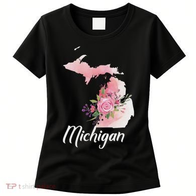 Michigan S.T.A.T.E Floral Watercolor Map Funny Cute Gift. Women's T-Shirt