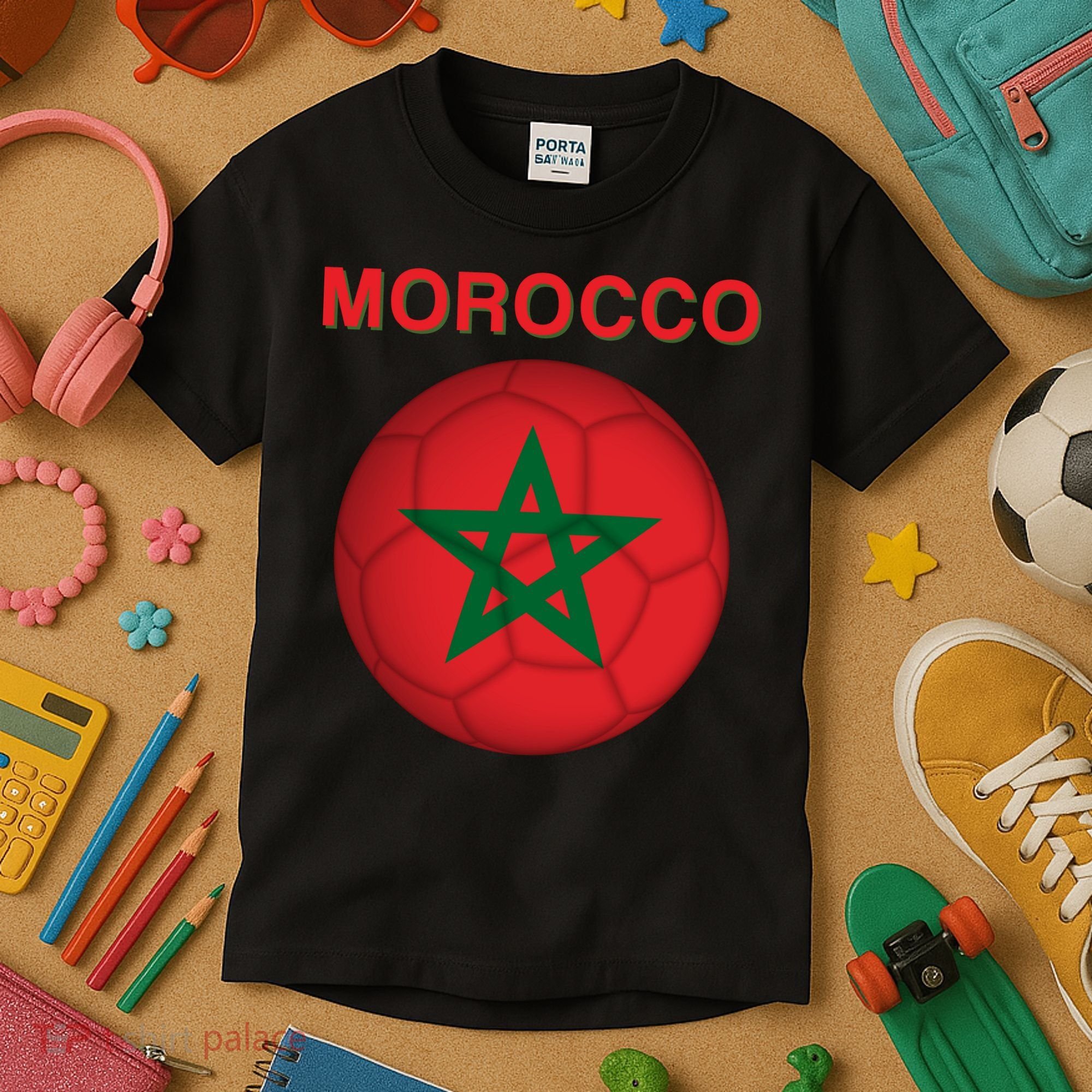 Morocco Soccer Football Moroccan Flag Gift Kids T-Shirt