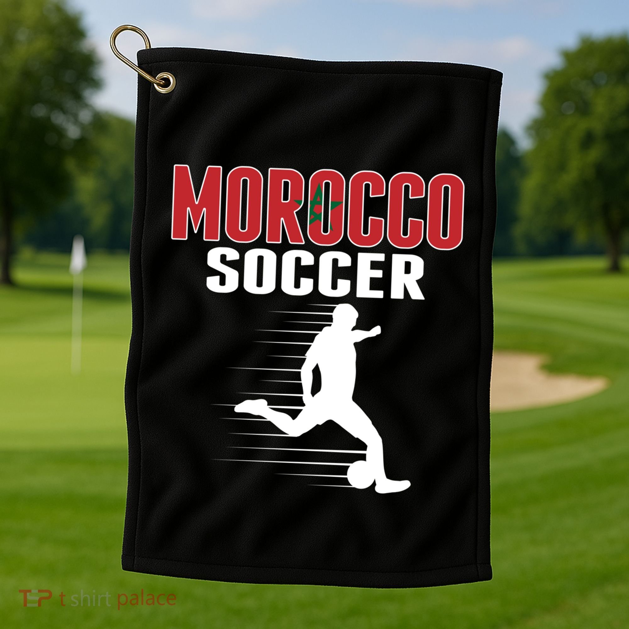 Morocco Soccer Fans Jersey Gift Moroccan Flag Football Lovers Gift Golf Towel