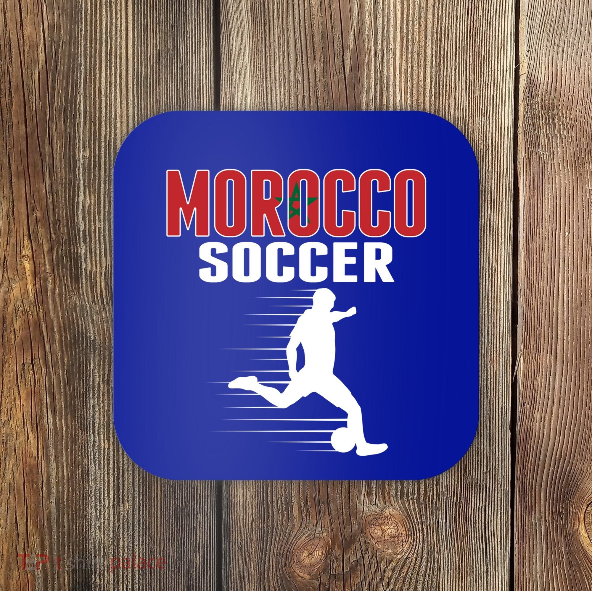 Morocco Soccer Fans Jersey Gift Moroccan Flag Football Lovers Gift Coaster