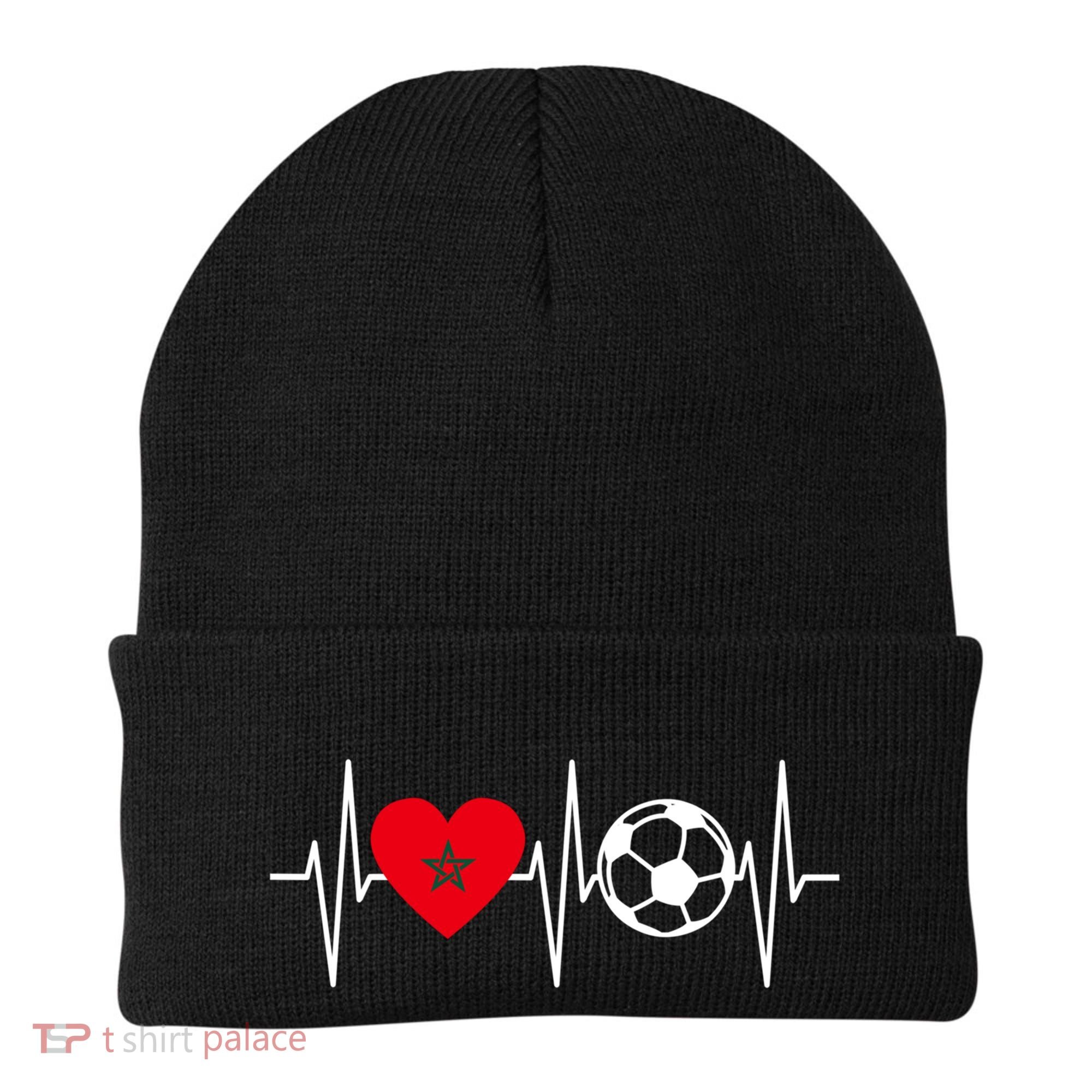 Morocco Soccer Gift Funny Soccer Heartbeat Moroccan Gift Beanie