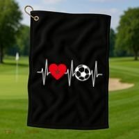 Morocco Soccer Gift Funny Soccer Heartbeat Moroccan Gift Golf Towel thumb 1
