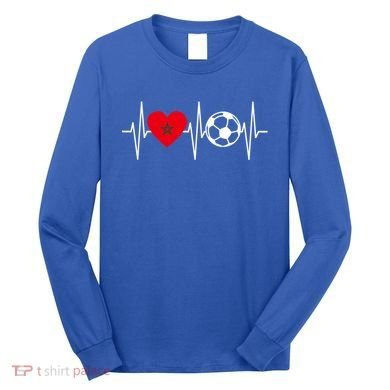 Morocco Soccer Gift Funny Soccer Heartbeat Moroccan Gift Long Sleeve Shirt