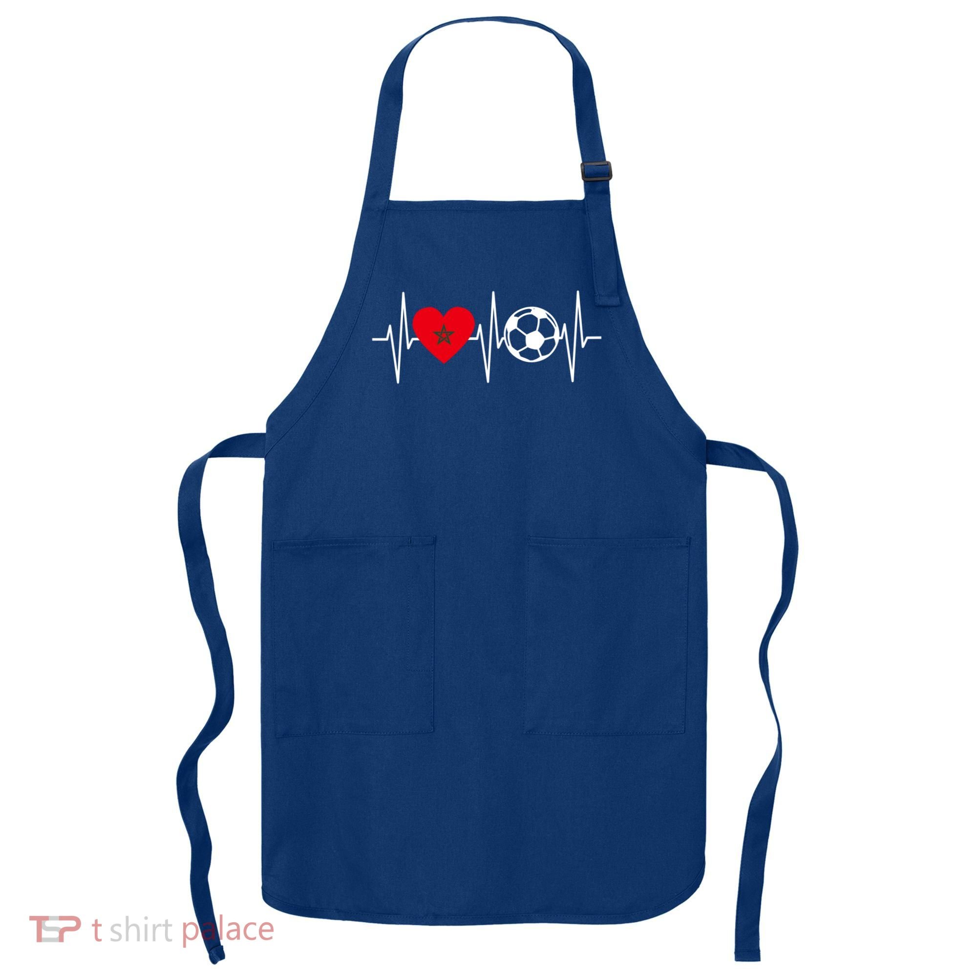 Morocco Soccer Gift Funny Soccer Heartbeat Moroccan Gift Apron