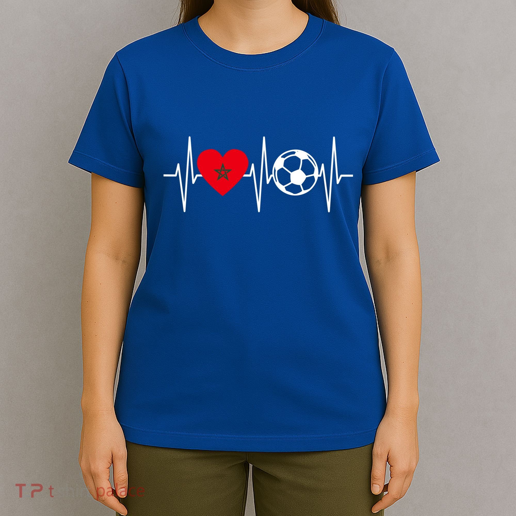 Morocco Soccer Gift Funny Soccer Heartbeat Moroccan Gift T-Shirt