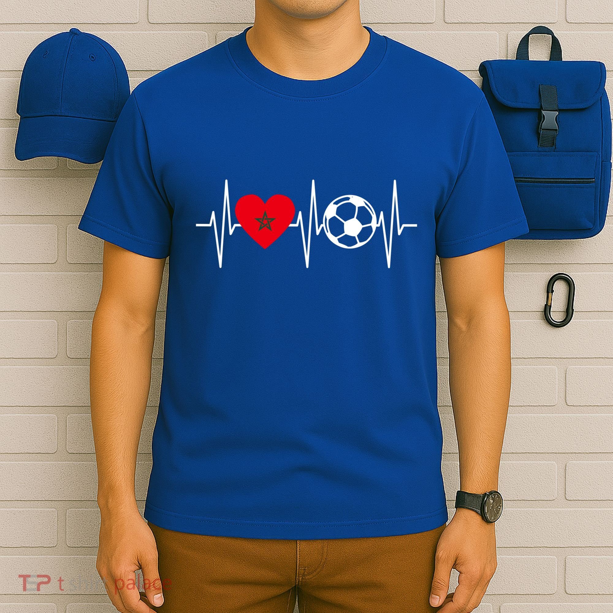 Morocco Soccer Gift Funny Soccer Heartbeat Moroccan Gift T-Shirt