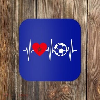 Morocco Soccer Gift Funny Soccer Heartbeat Moroccan Gift Coaster