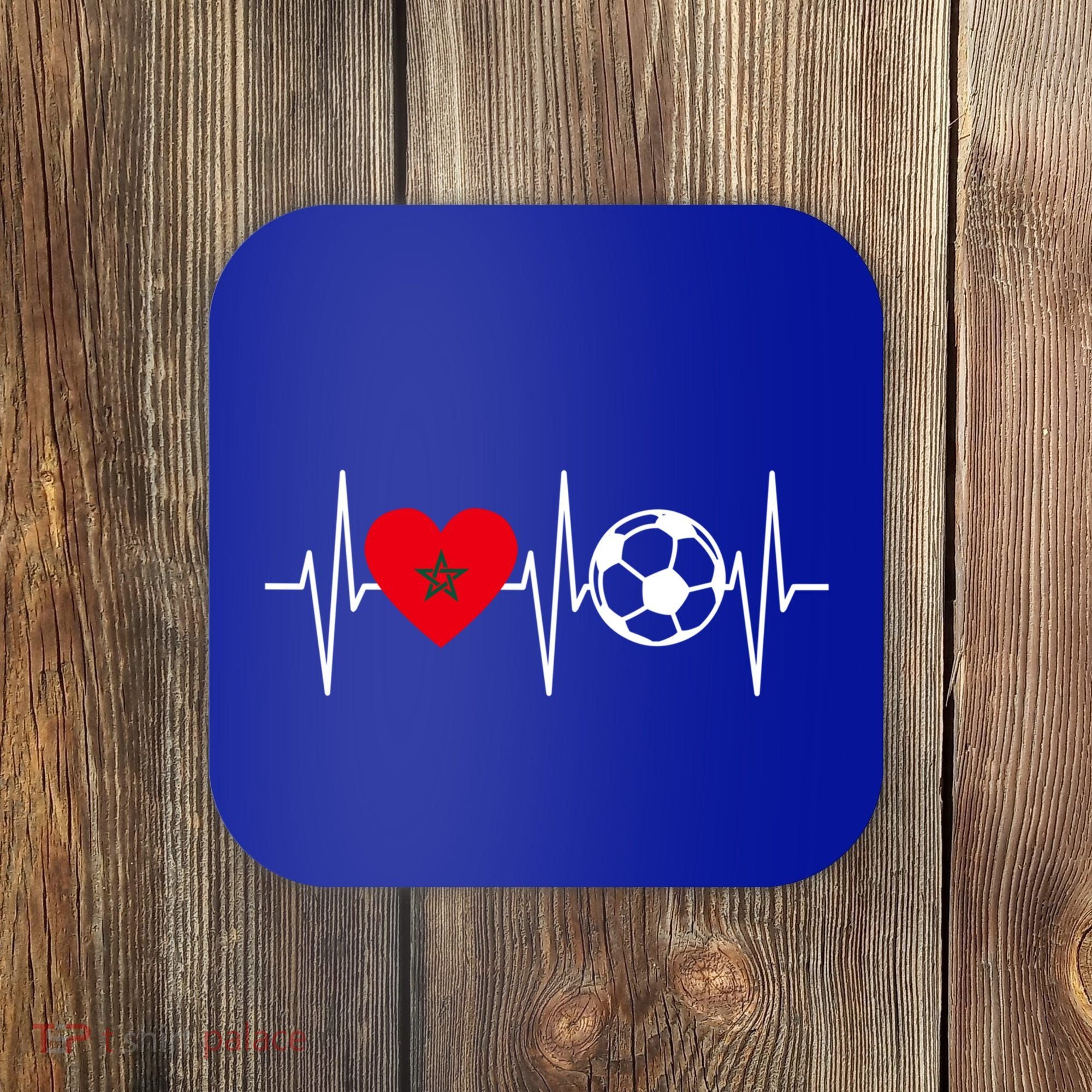 Morocco Soccer Gift Funny Soccer Heartbeat Moroccan Gift Coaster