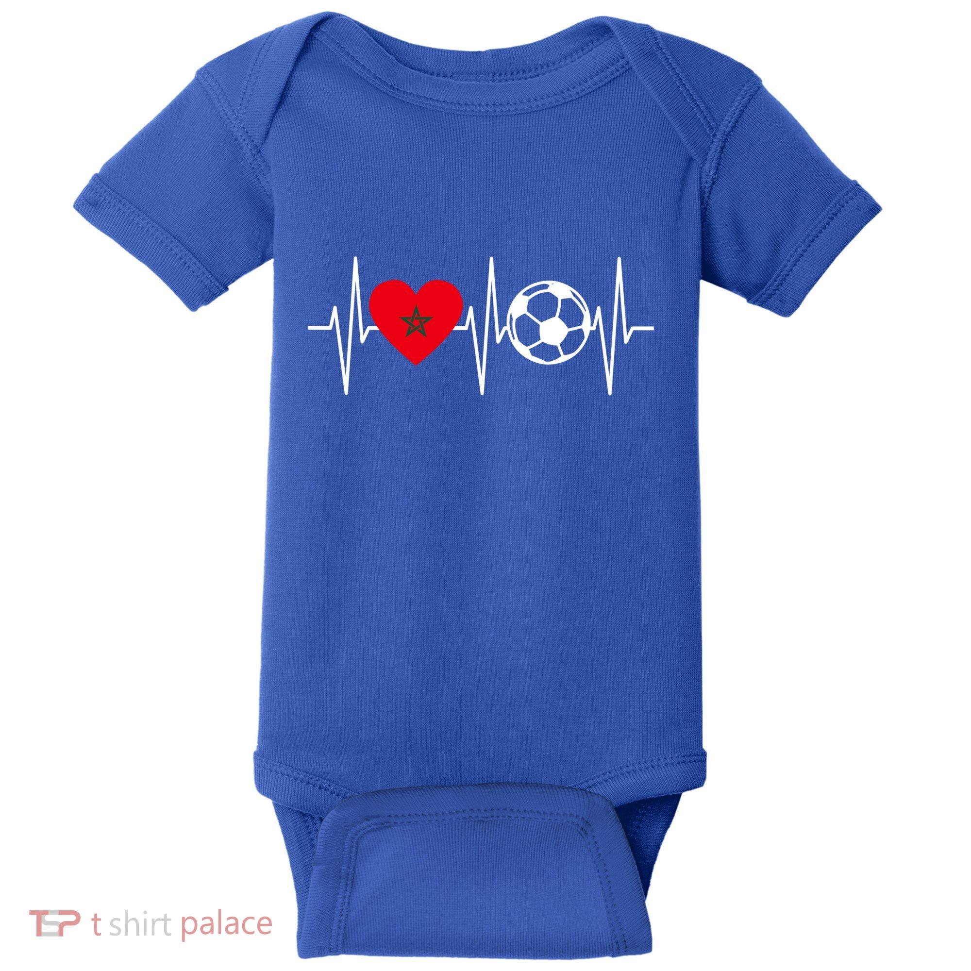 Morocco Soccer Gift Funny Soccer Heartbeat Moroccan Gift Baby Bodysuit