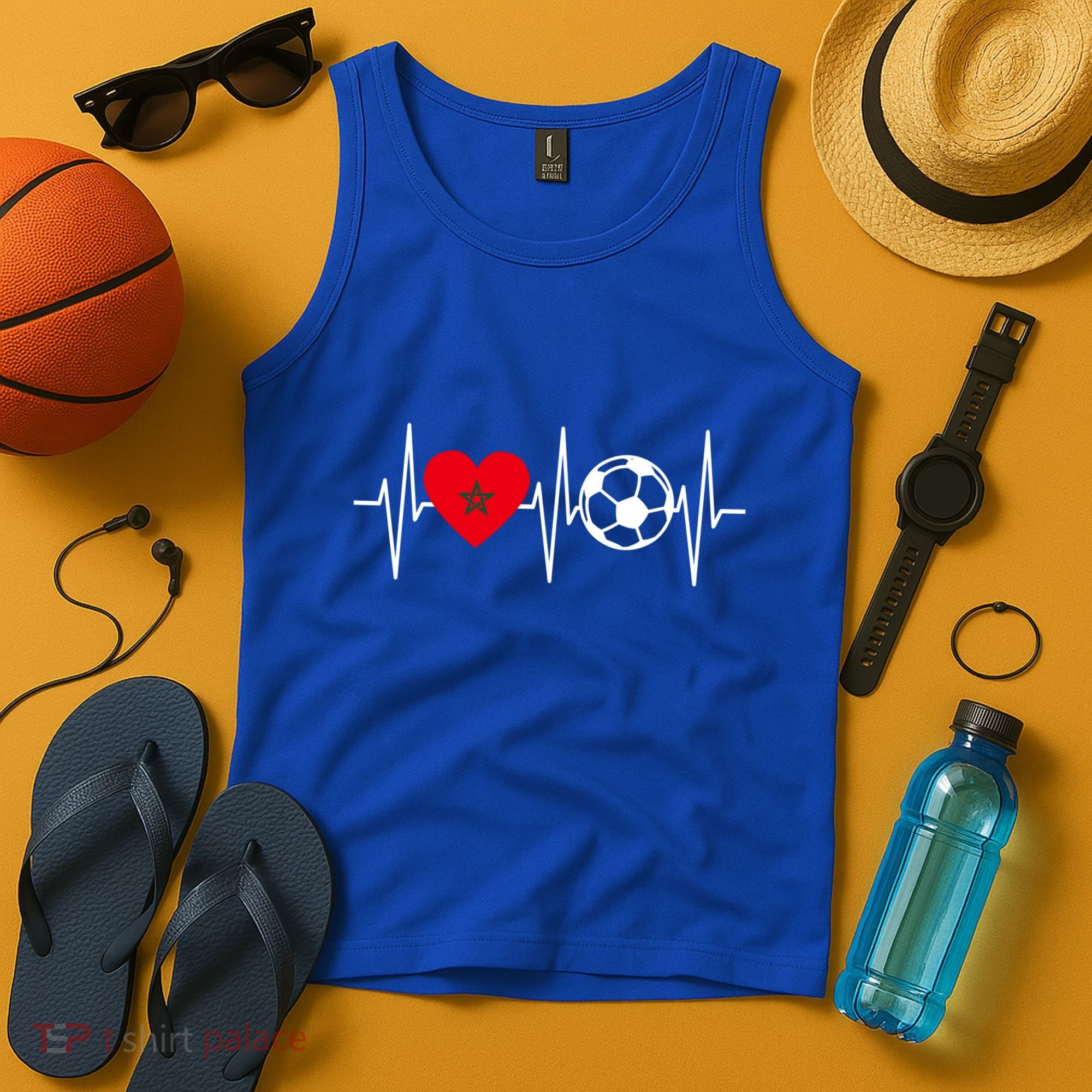 Morocco Soccer Gift Funny Soccer Heartbeat Moroccan Gift Tank Top