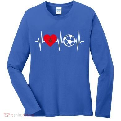 Morocco Soccer Gift Funny Soccer Heartbeat Moroccan Gift Women's Long Sleeve Shirt