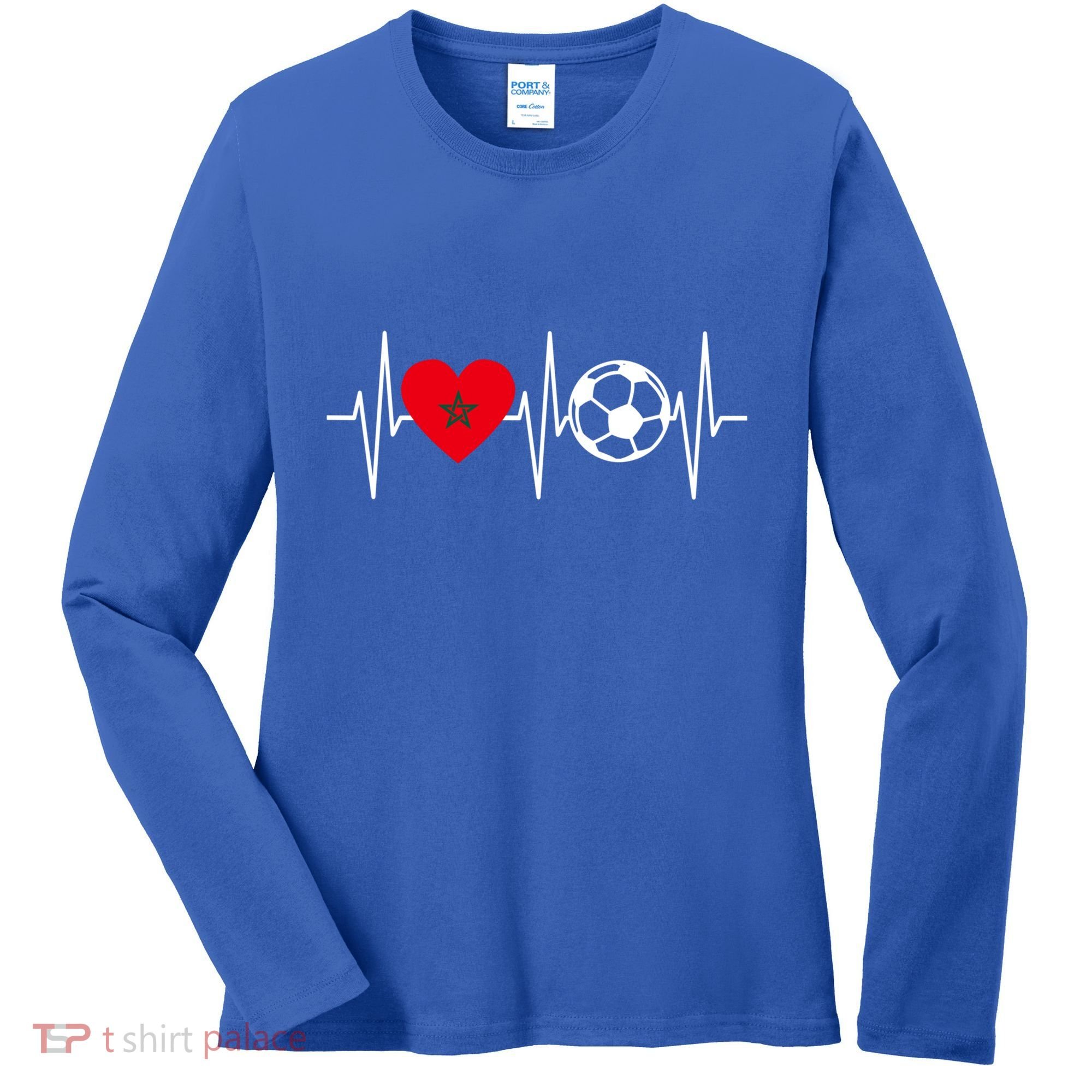 Morocco Soccer Gift Funny Soccer Heartbeat Moroccan Gift Women's Long Sleeve Shirt