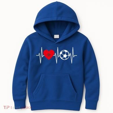 Morocco Soccer Gift Funny Soccer Heartbeat Moroccan Gift Kids Hoodie