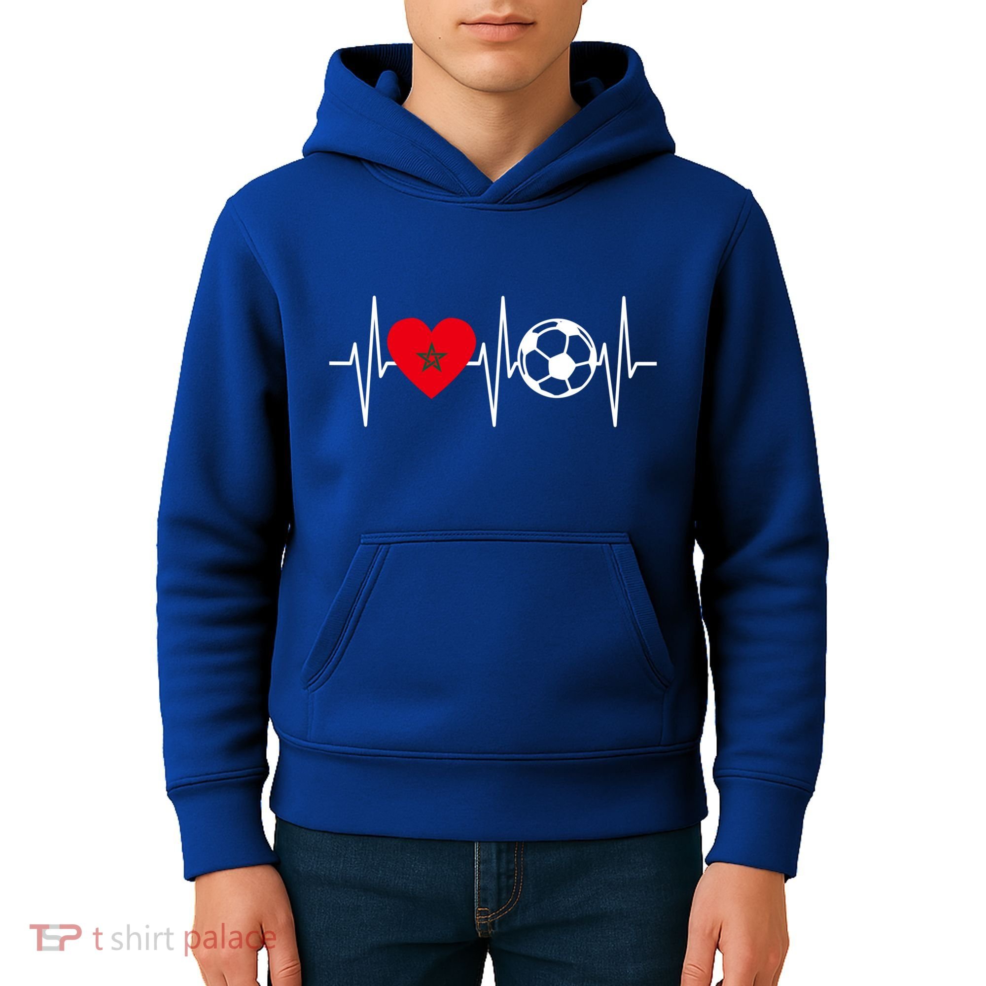 Morocco Soccer Gift Funny Soccer Heartbeat Moroccan Gift Kids Hoodie