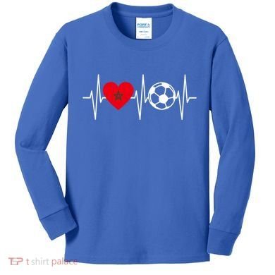 Morocco Soccer Gift Funny Soccer Heartbeat Moroccan Gift Kids Long Sleeve Shirt
