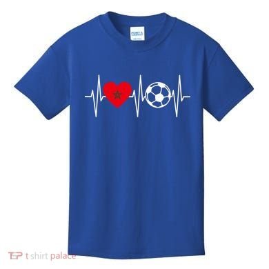 Morocco Soccer Gift Funny Soccer Heartbeat Moroccan Gift Kids T-Shirt