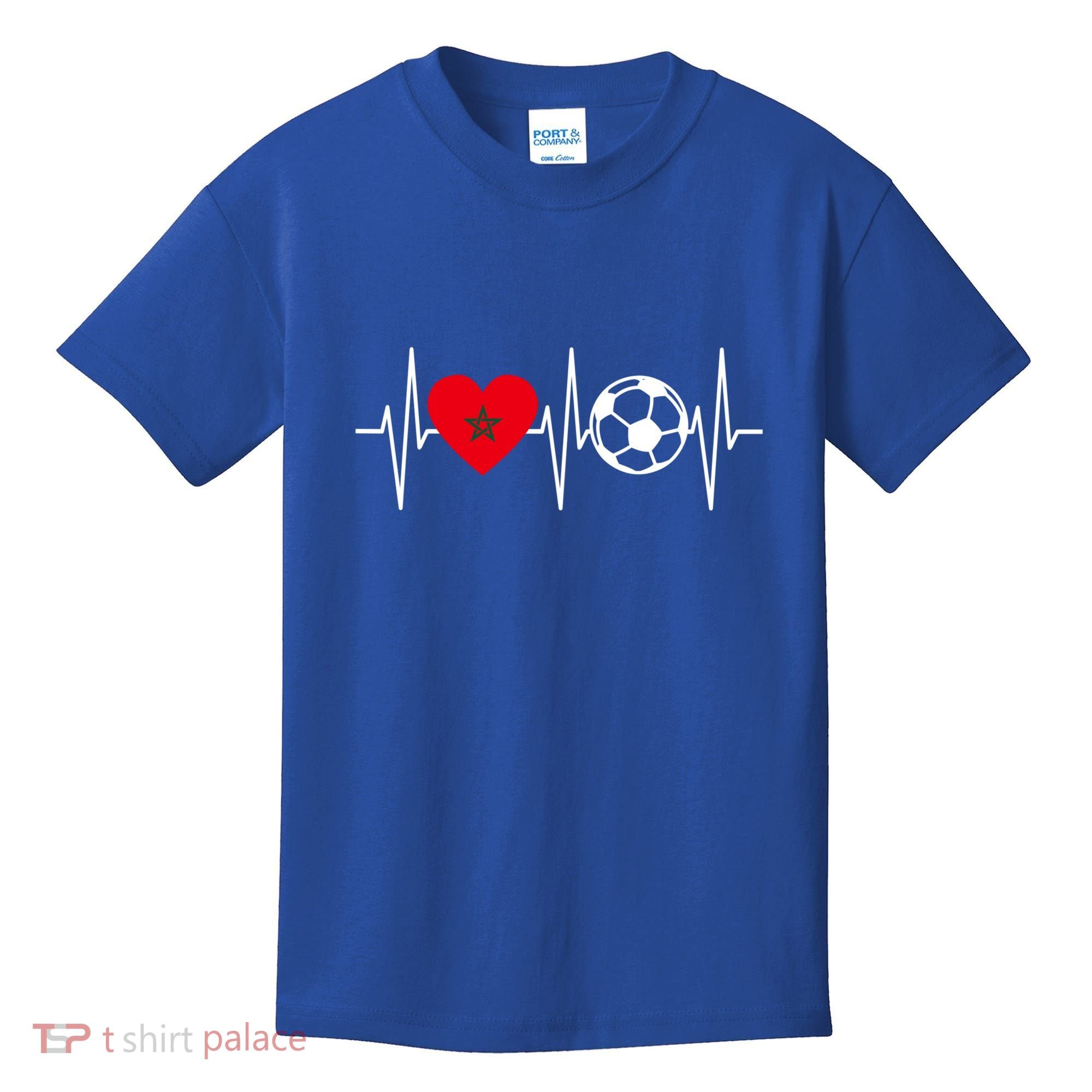 Morocco Soccer Gift Funny Soccer Heartbeat Moroccan Gift Kids T-Shirt