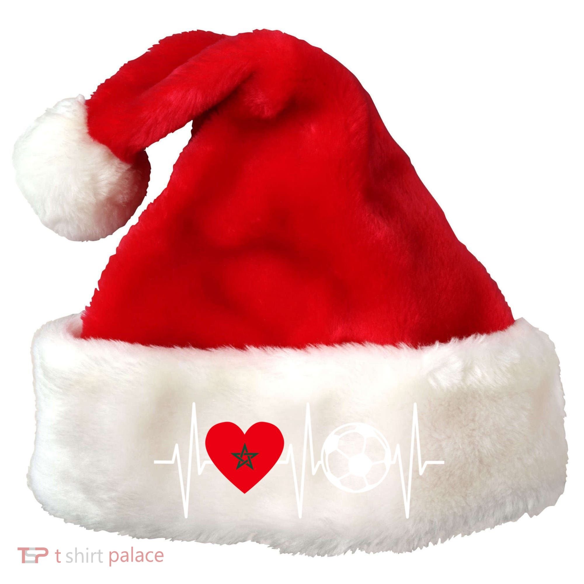 Morocco Soccer Gift Funny Soccer Heartbeat Moroccan Gift Santa Hat