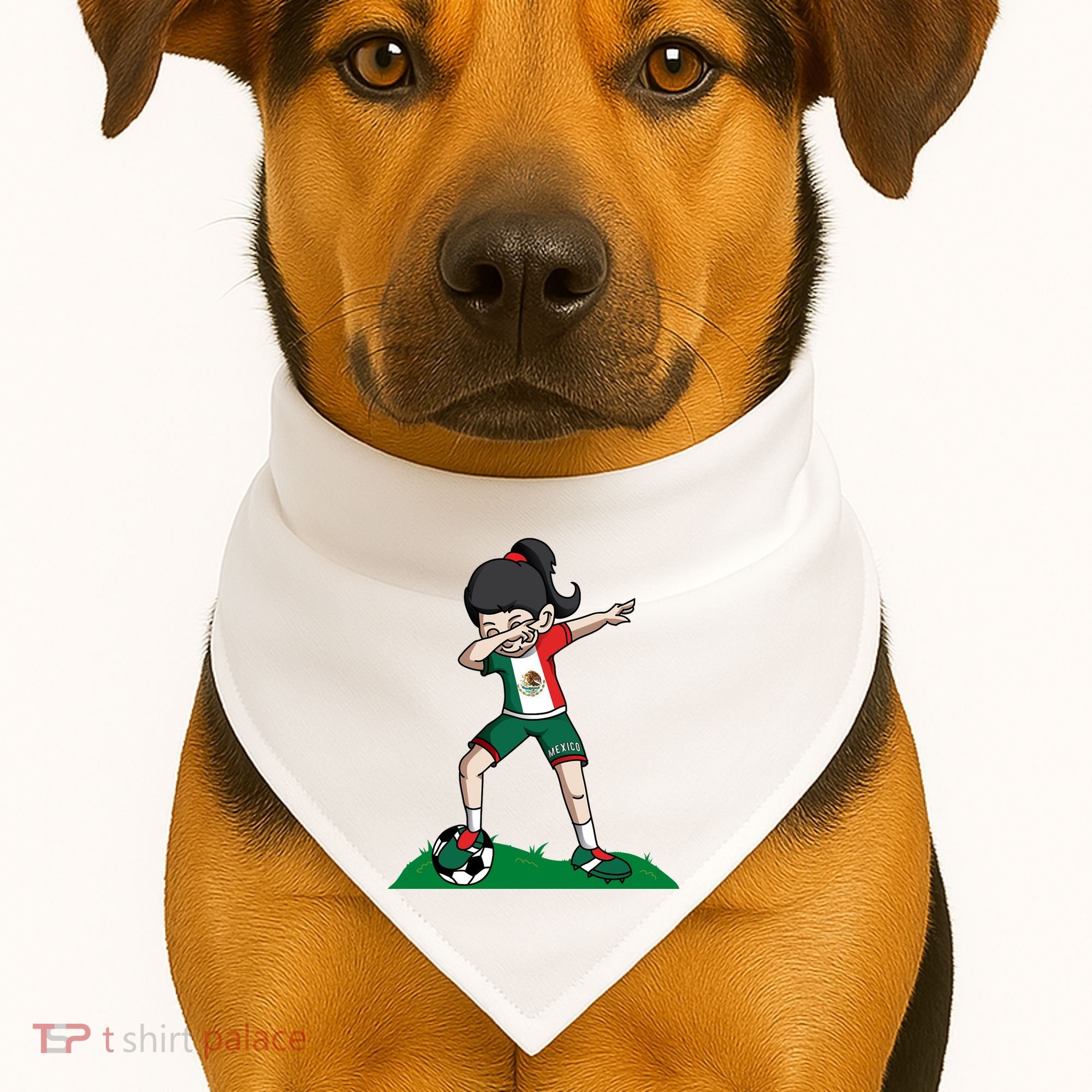Mexico Soccer Girl Dabbing USA-Made Doggie Bandana