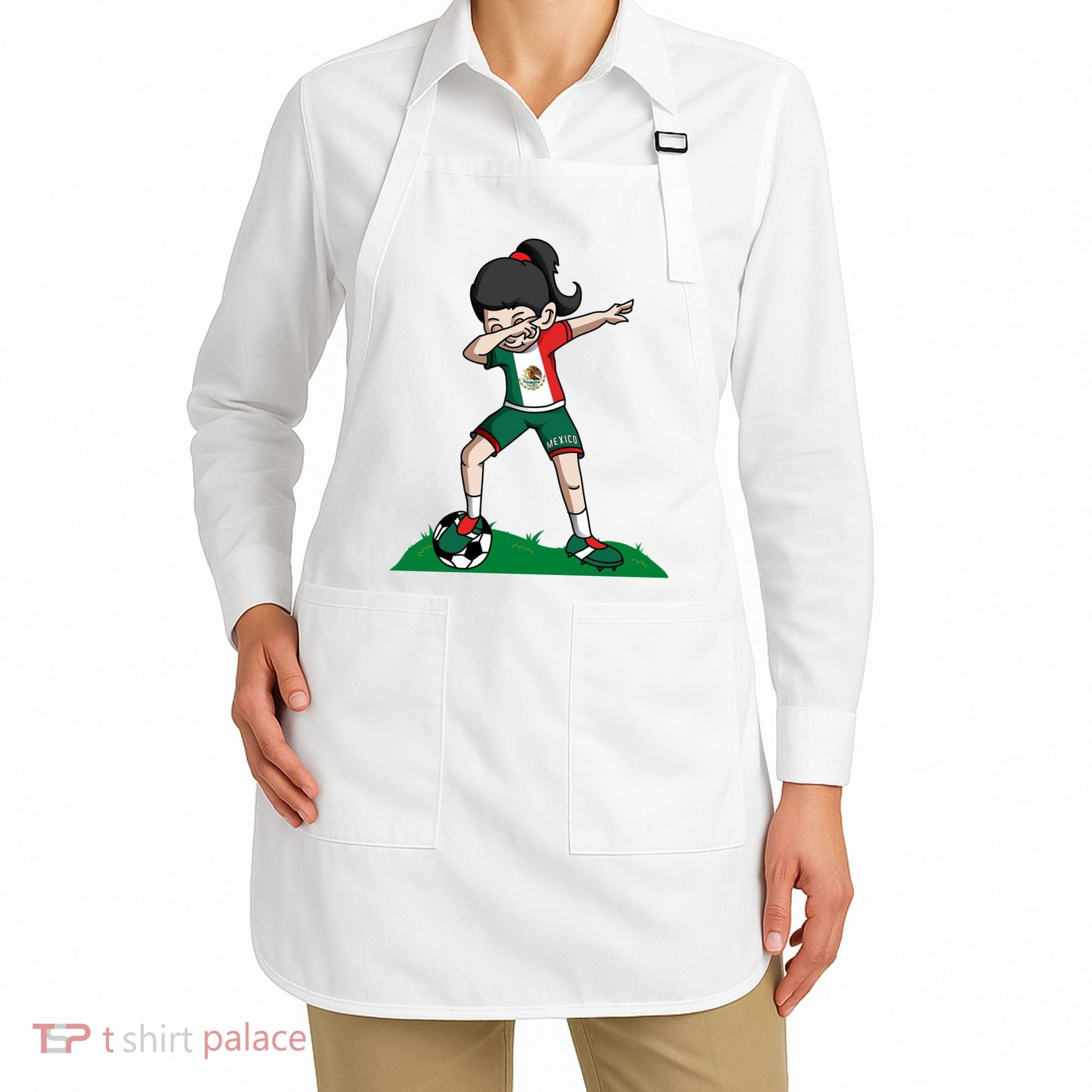 Mexico Soccer Girl Dabbing Apron