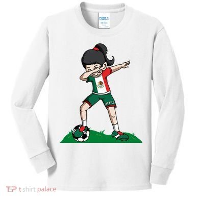 Mexico Soccer Girl Dabbing Kids Long Sleeve Shirt