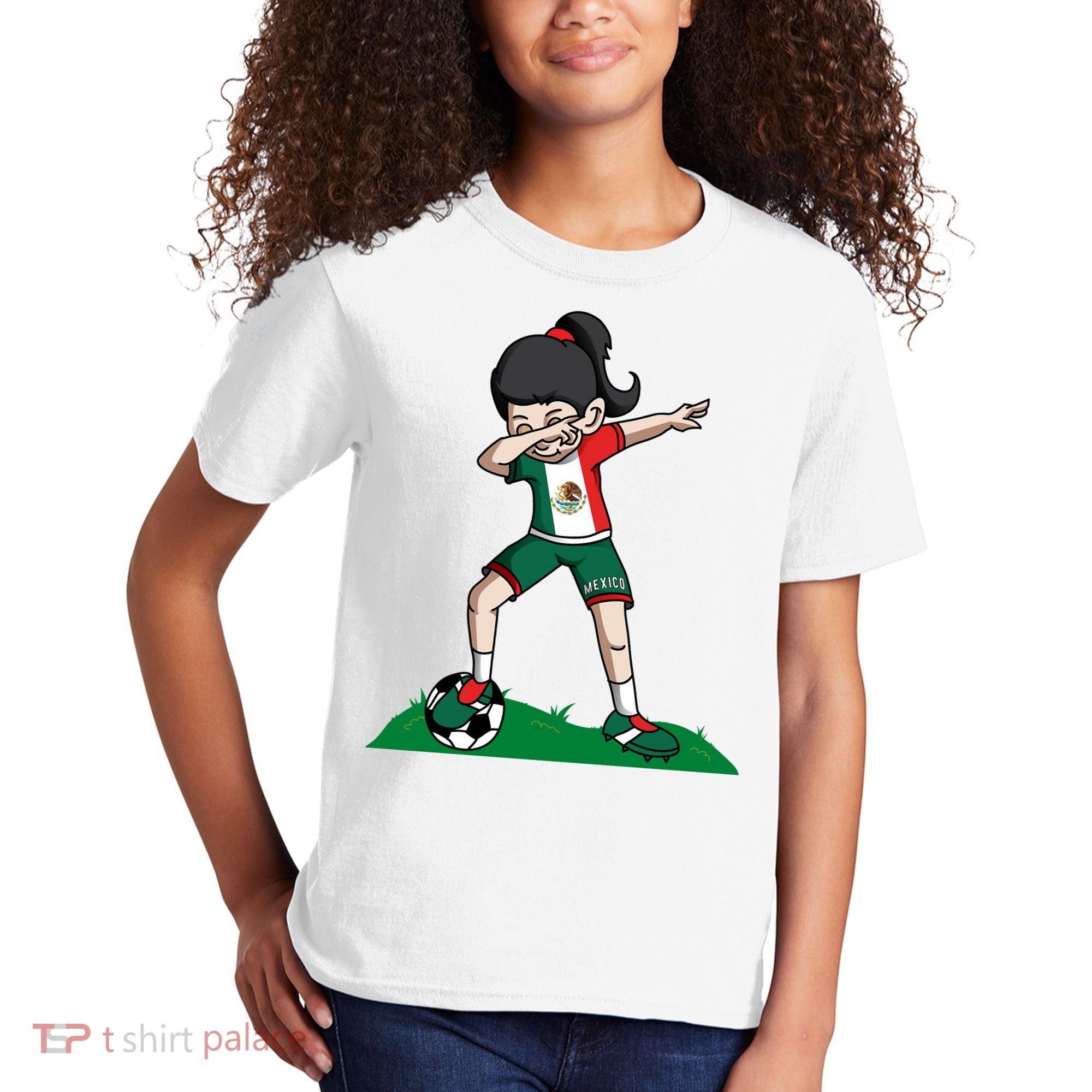 Mexico Soccer Girl Dabbing Kids T-Shirt