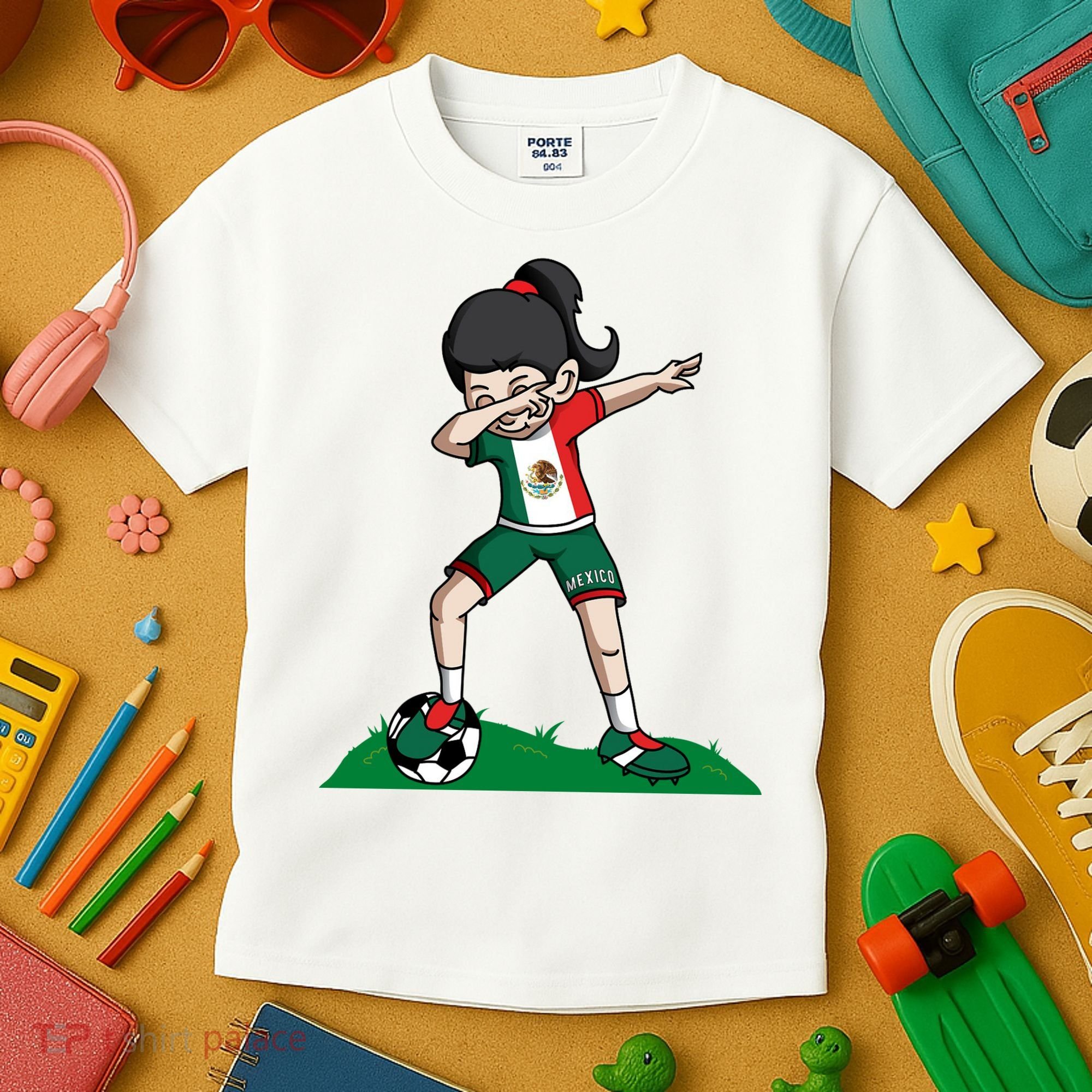 Mexico Soccer Girl Dabbing Kids T-Shirt