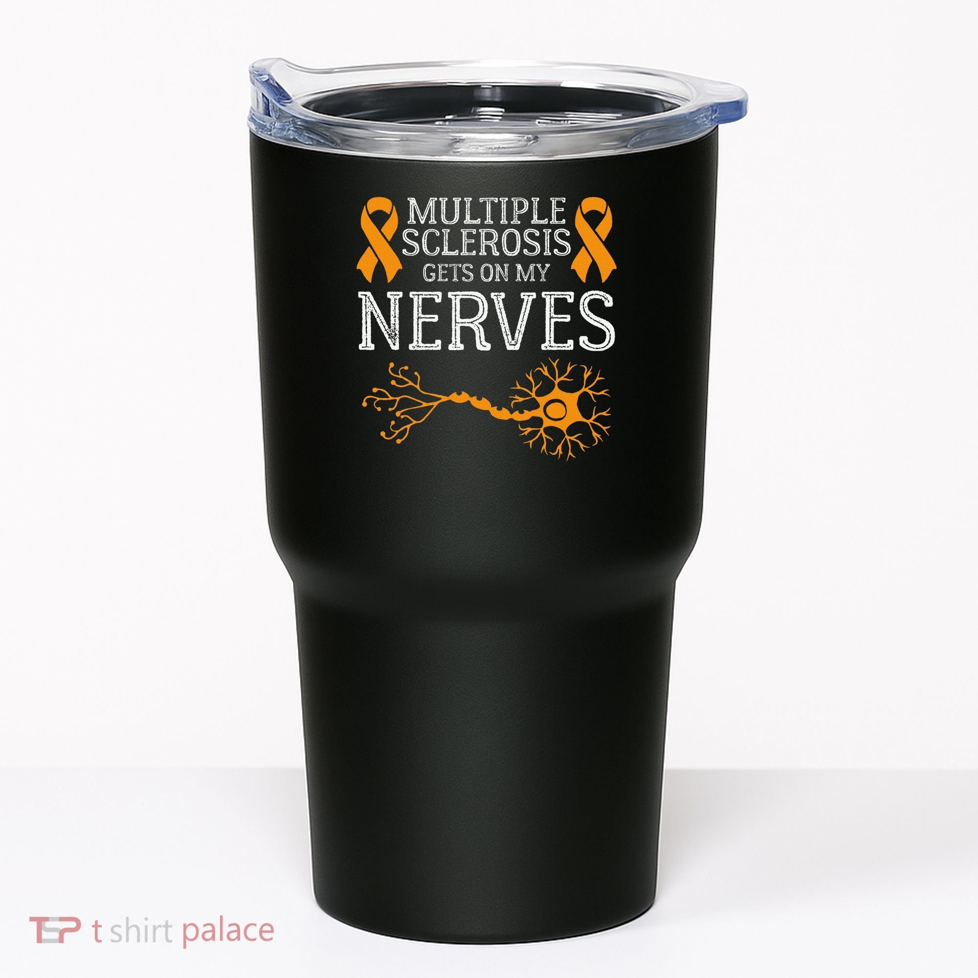 Multiple Sclerosis Gets On My Nerves Awareness Orange Tumbler