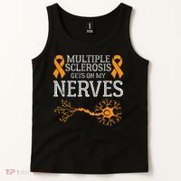 Multiple Sclerosis Gets On My Nerves Awareness Orange Tank Top thumb 2