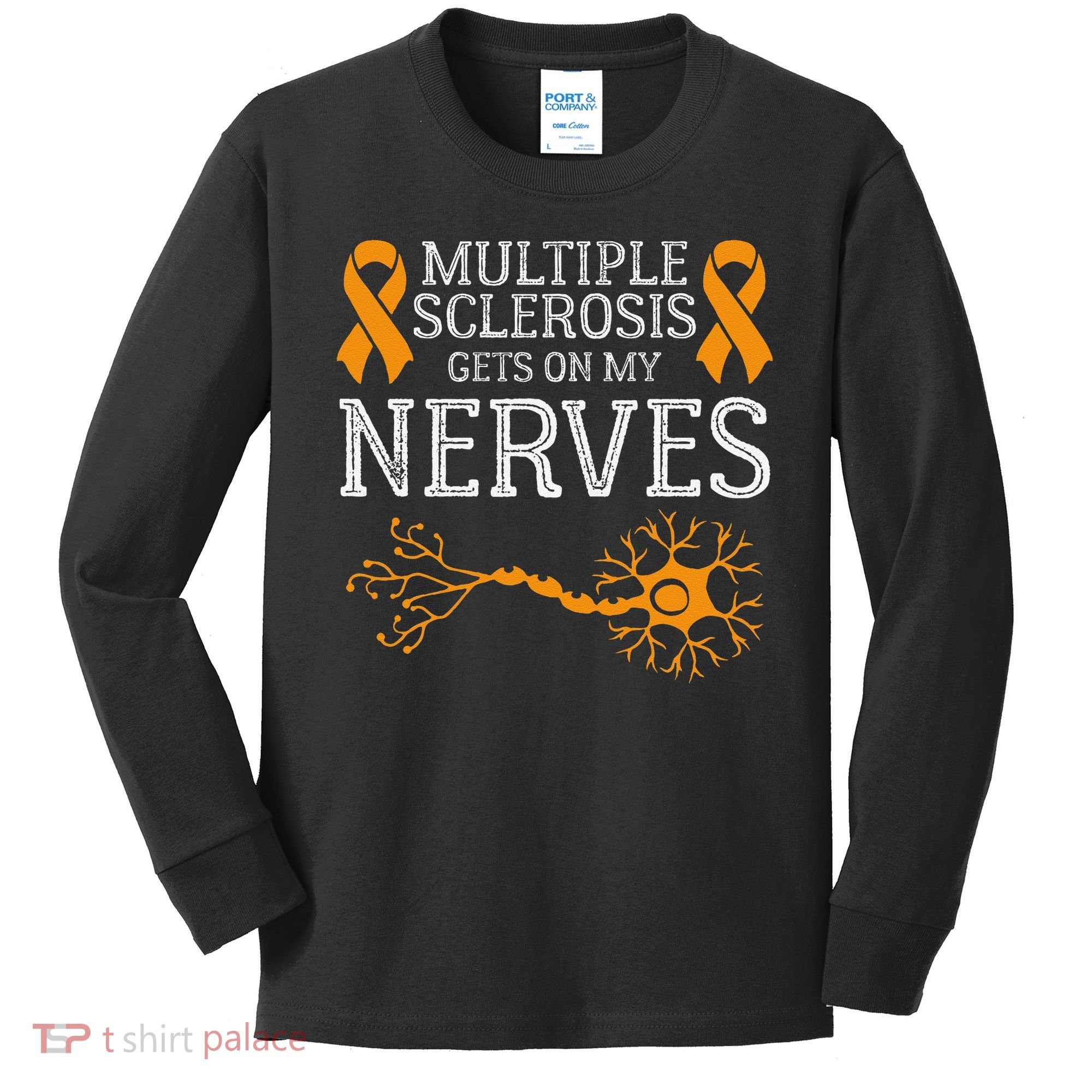 Multiple Sclerosis Gets On My Nerves Awareness Orange Kids Long Sleeve Shirt