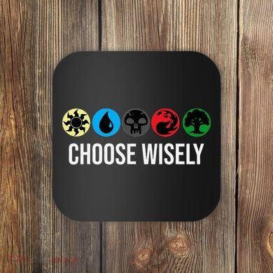 M.A.N.A Symbols Gathering Magic Choose Wisely Blue Red Green Coaster