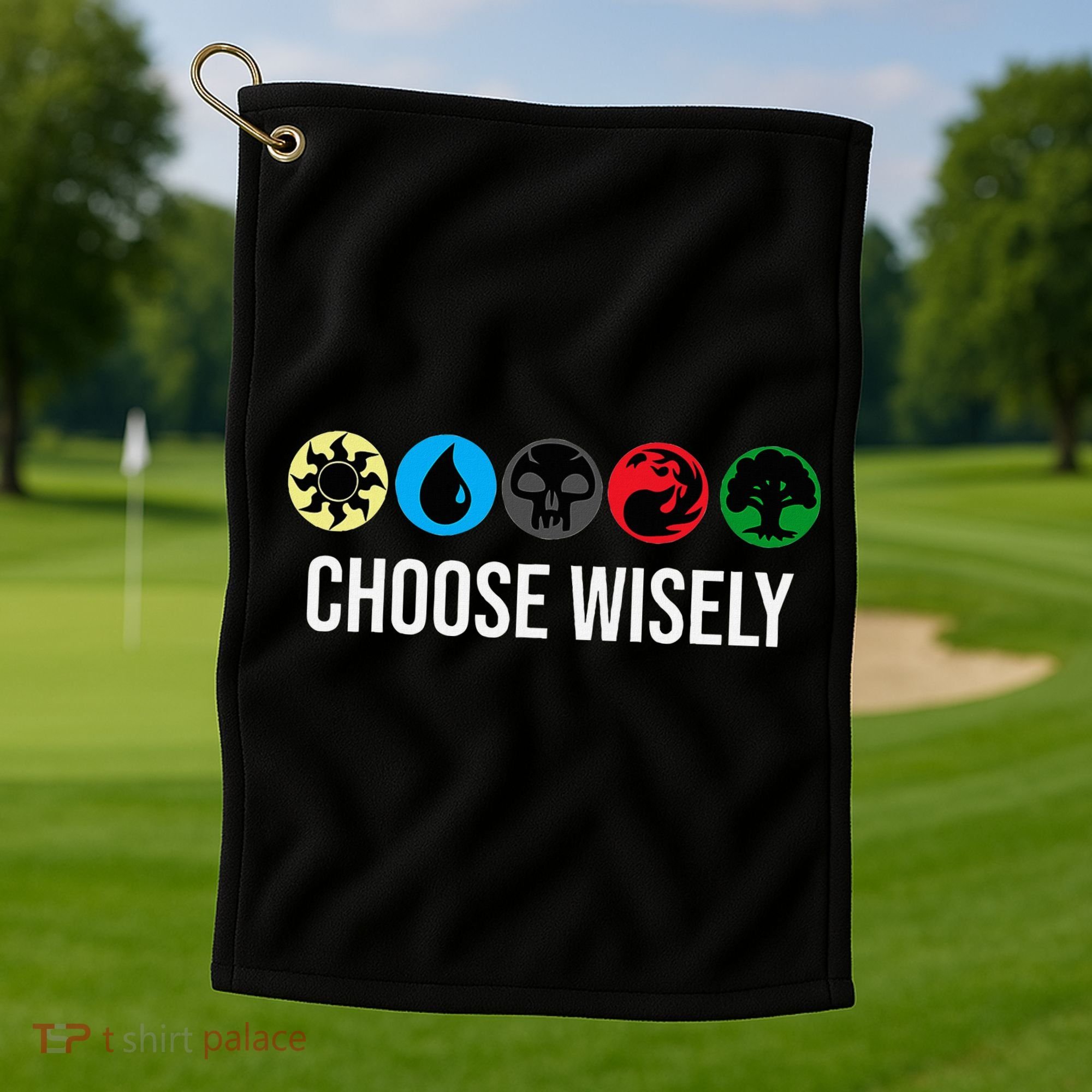 M.A.N.A Symbols Gathering Magic Choose Wisely Blue Red Green Golf Towel