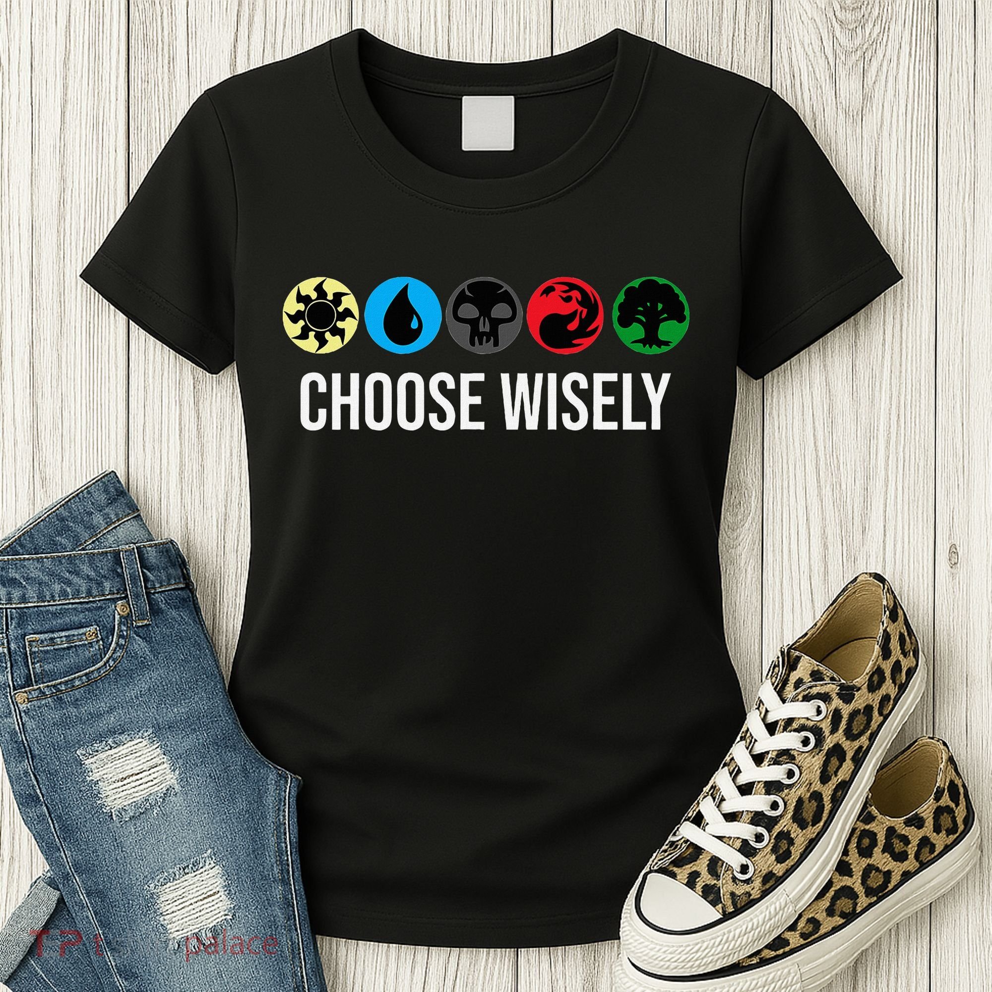 M.A.N.A Symbols Gathering Magic Choose Wisely Blue Red Green Women's T-Shirt