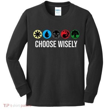 M.A.N.A Symbols Gathering Magic Choose Wisely Blue Red Green Kids Long Sleeve Shirt