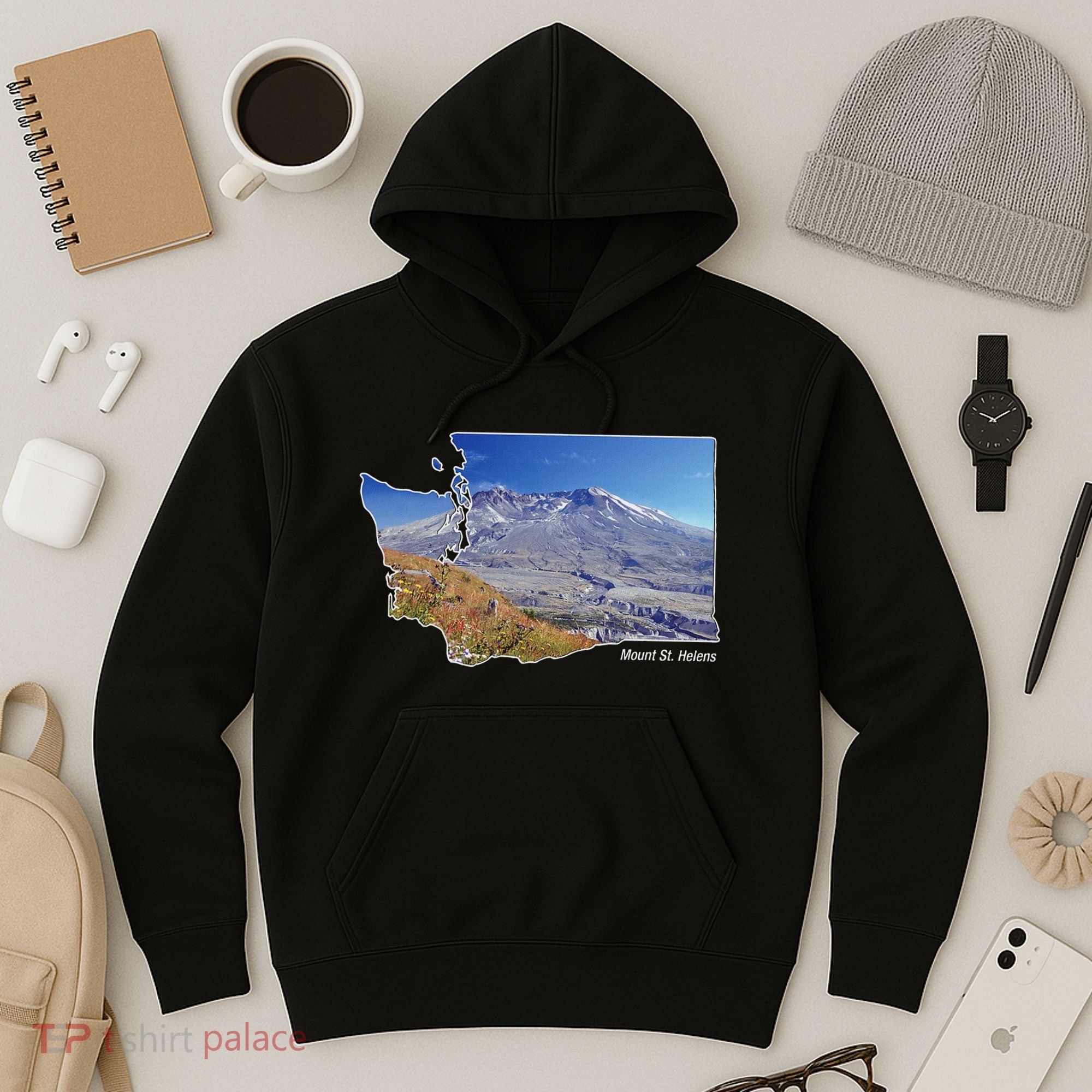 Mount St. Helens Map Washington Volcano Hoodie