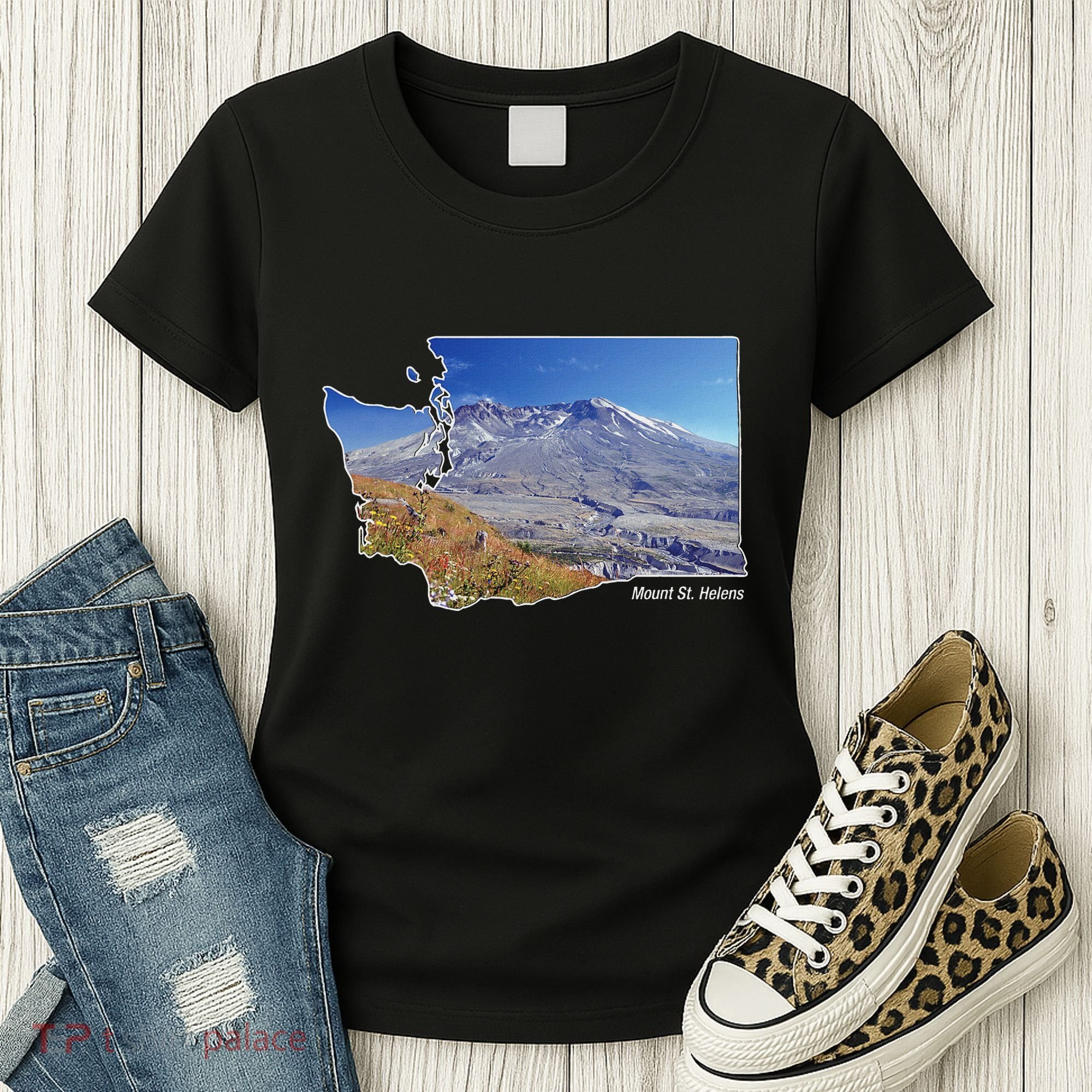 Mount St. Helens Map Washington Volcano Women's T-Shirt