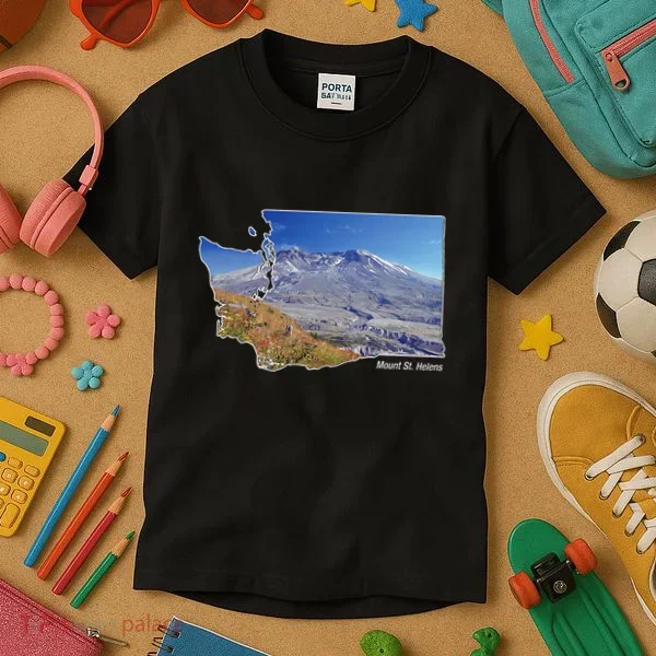 Mount St. Helens Map Washington Volcano Kids T-Shirt