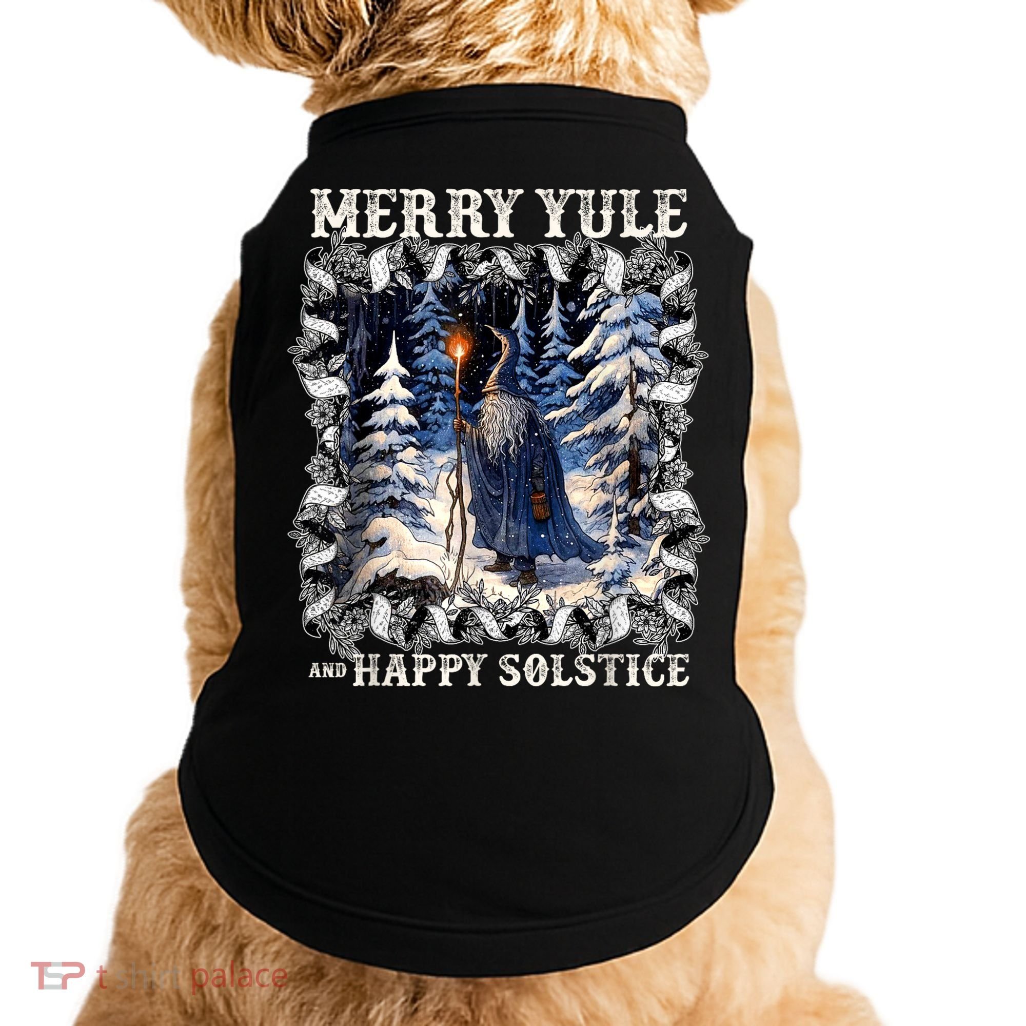 Merry Solstice Happy Yule Christmas Bird Nordic Xmas Graphic Doggie Tank