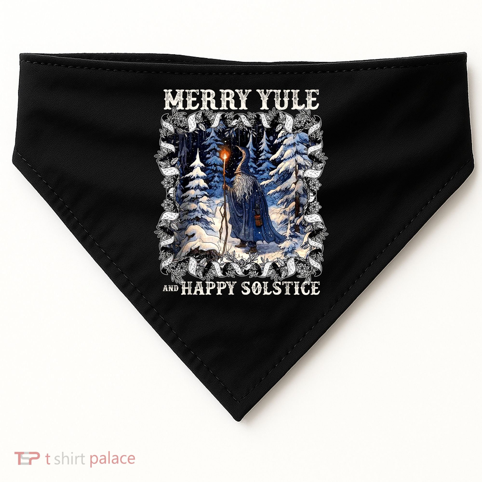 Merry Solstice Happy Yule Christmas Bird Nordic Xmas Graphic USA-Made Doggie Bandana