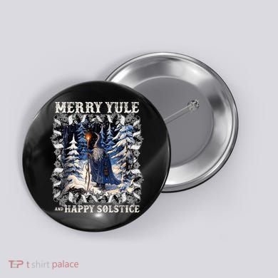 Merry Solstice Happy Yule Christmas Bird Nordic Xmas Graphic Button