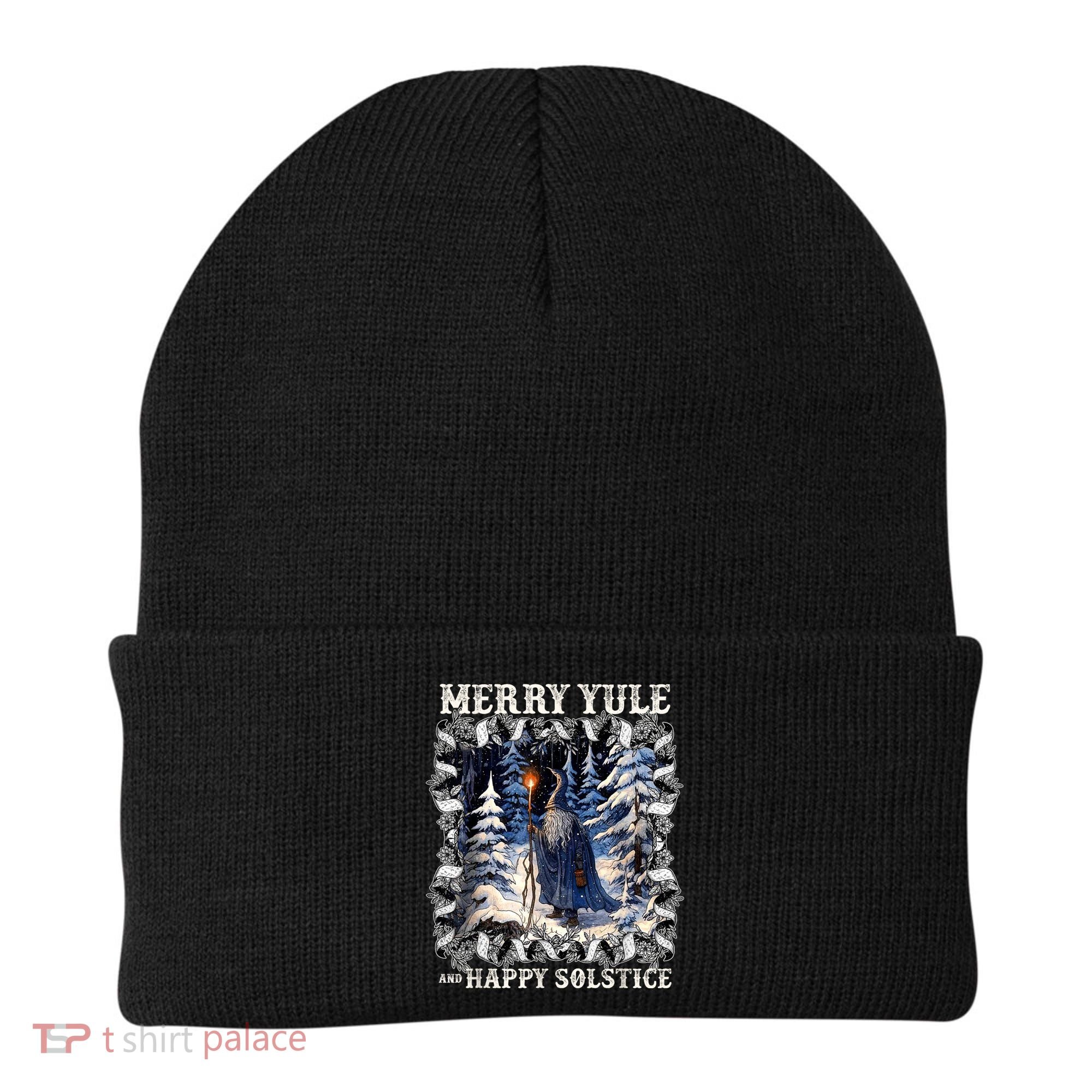 Merry Solstice Happy Yule Christmas Bird Nordic Xmas Graphic Beanie