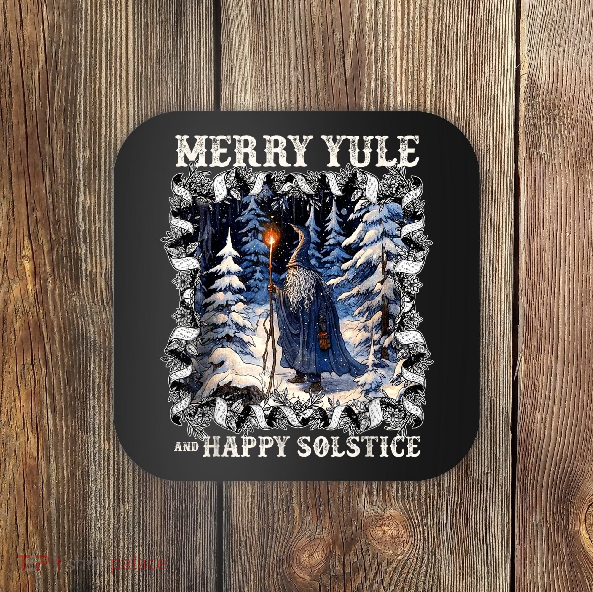 Merry Solstice Happy Yule Christmas Bird Nordic Xmas Graphic Coaster