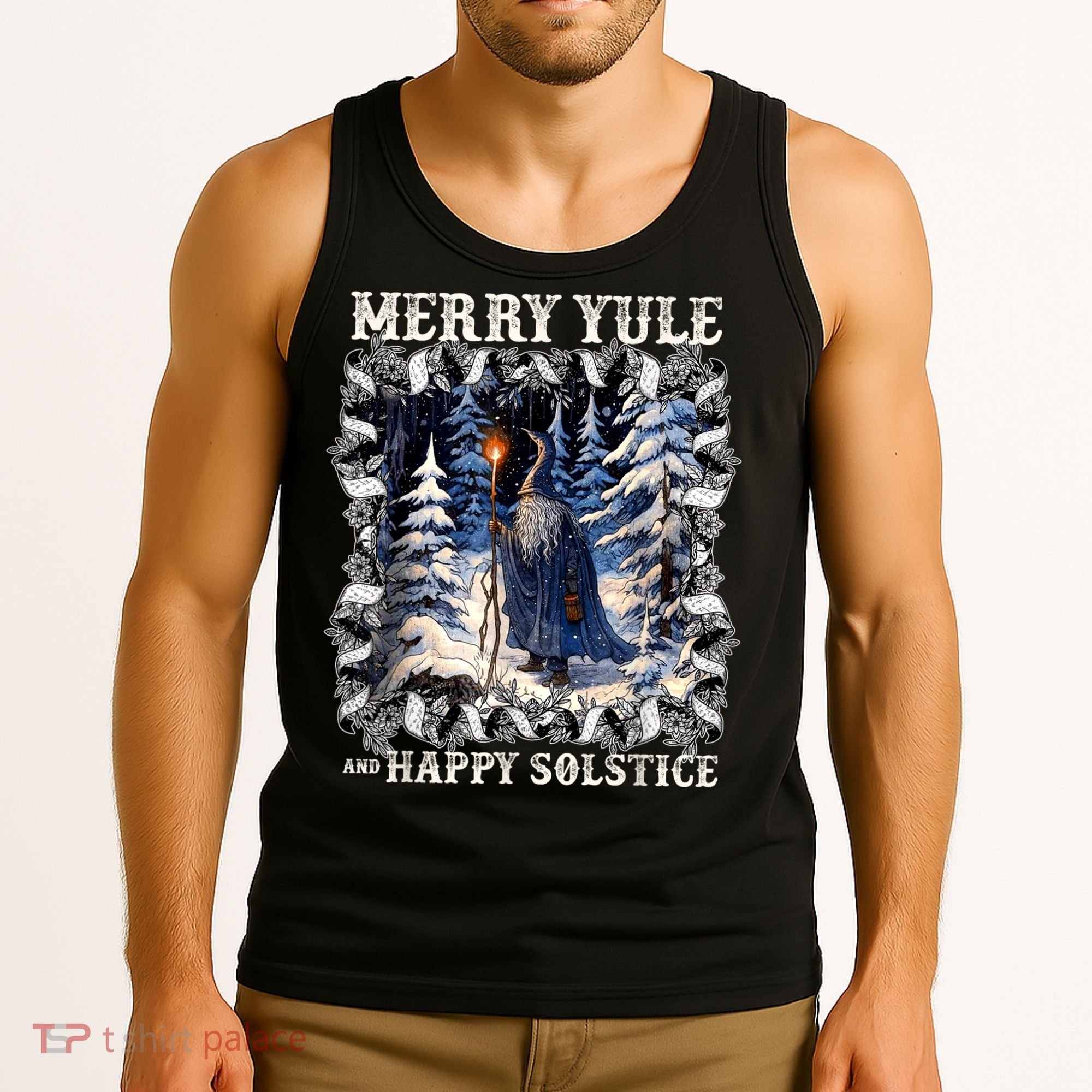 Merry Solstice Happy Yule Christmas Bird Nordic Xmas Graphic Tank Top