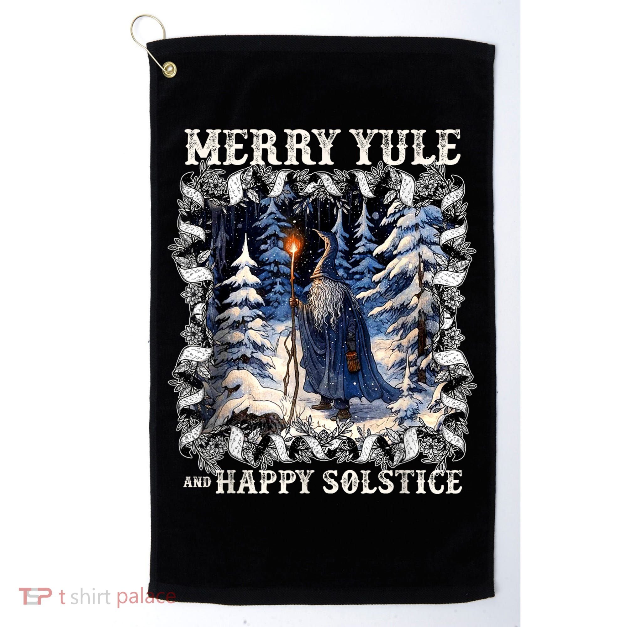 Merry Solstice Happy Yule Christmas Bird Nordic Xmas Graphic Golf Towel