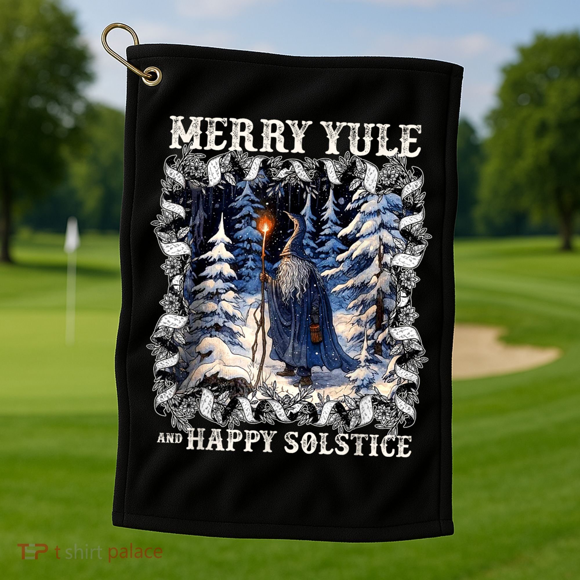 Merry Solstice Happy Yule Christmas Bird Nordic Xmas Graphic Golf Towel