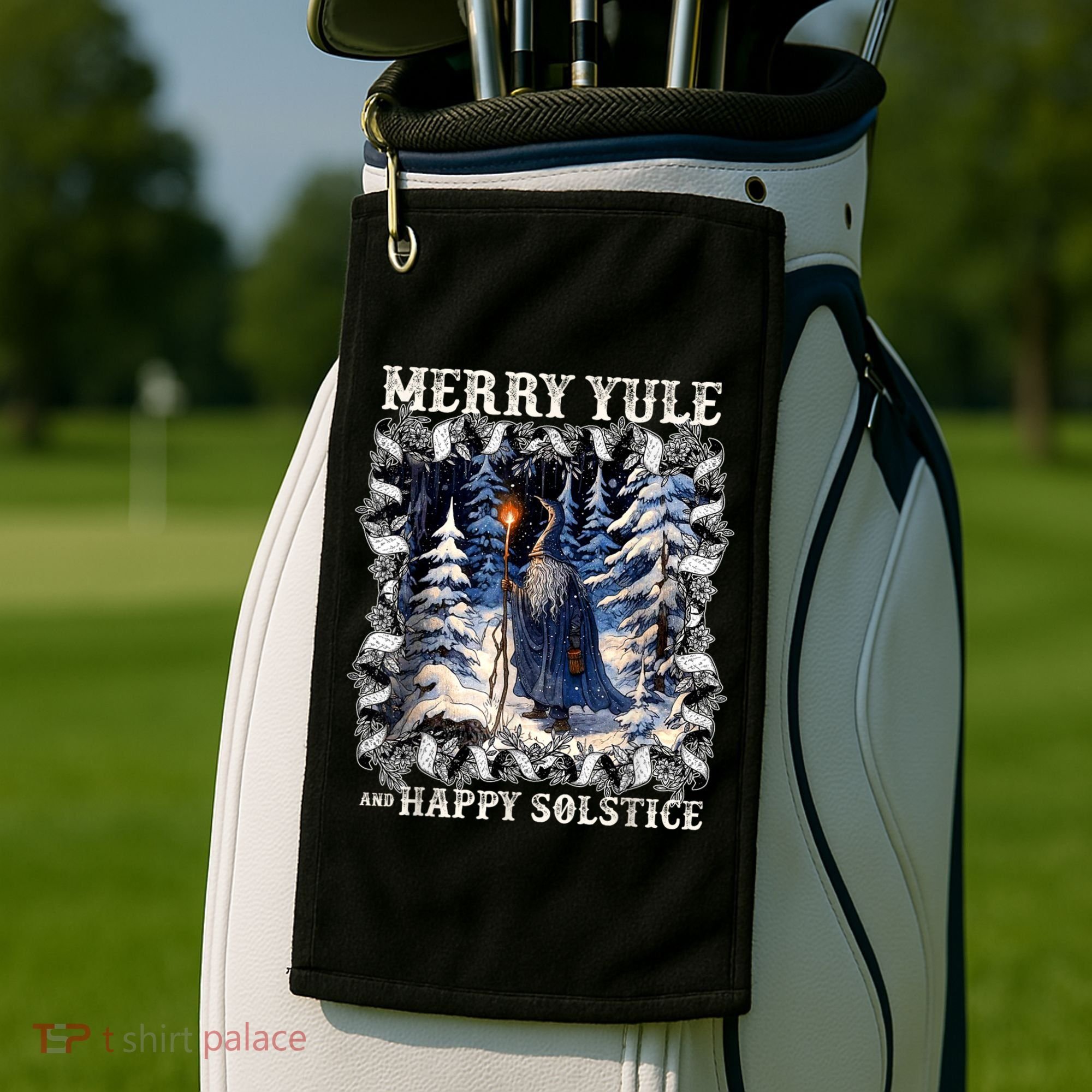Merry Solstice Happy Yule Christmas Bird Nordic Xmas Graphic Golf Towel