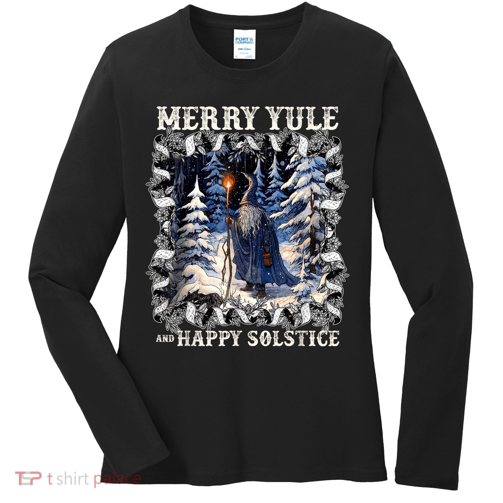 Merry Solstice Happy Yule Christmas Bird Nordic Xmas Graphic Women's Long Sleeve Shirt