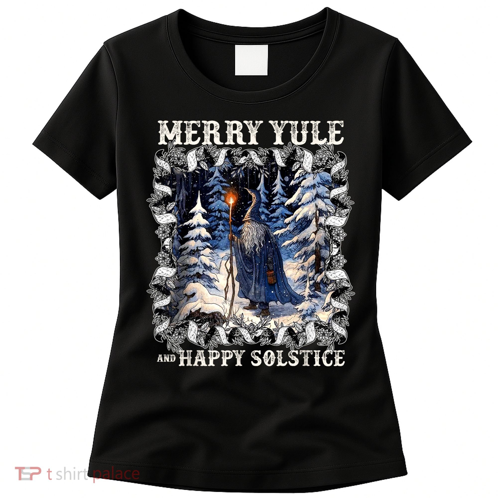 Merry Solstice Happy Yule Christmas Bird Nordic Xmas Graphic Women's T-Shirt