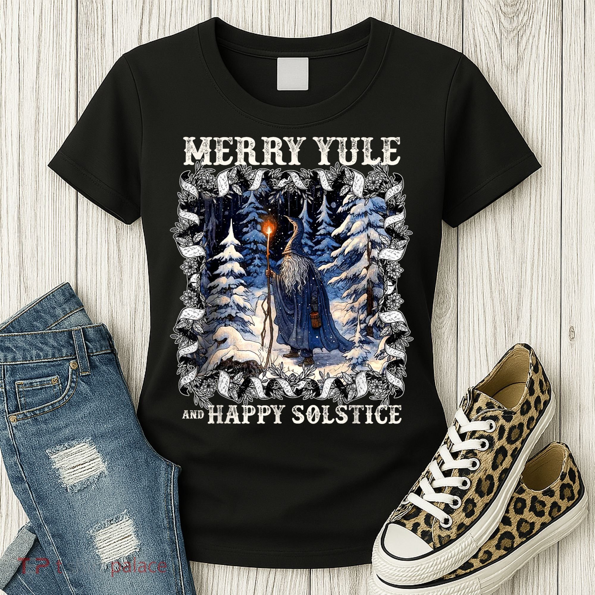 Merry Solstice Happy Yule Christmas Bird Nordic Xmas Graphic Women's T-Shirt