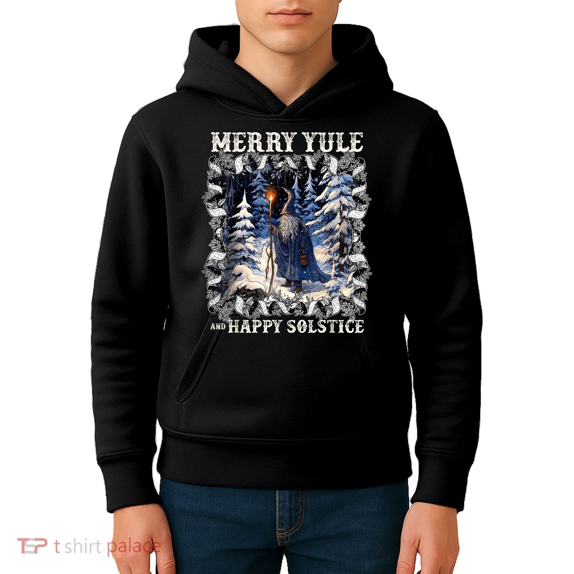 Merry Solstice Happy Yule Christmas Bird Nordic Xmas Graphic Kids Hoodie
